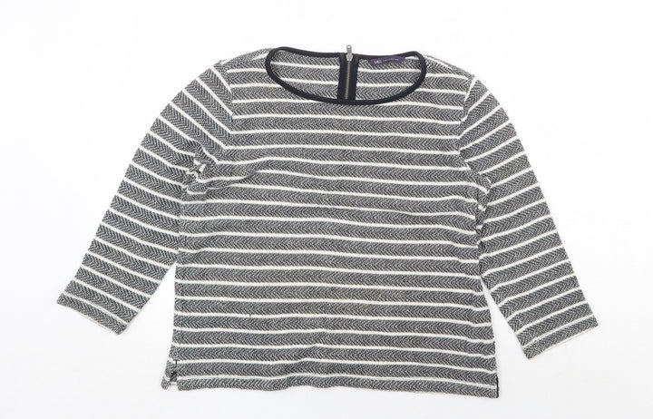 Marks and Spencer Womens Grey Striped Cotton Basic Blouse Size 12 Round Neck