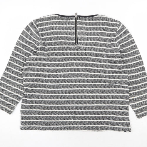 Marks and Spencer Womens Grey Striped Cotton Basic Blouse Size 12 Round Neck
