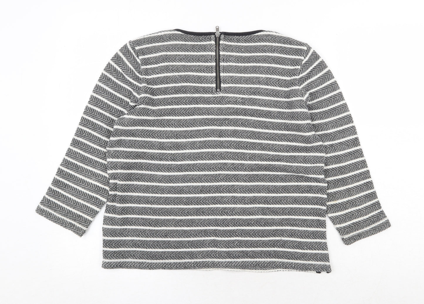 Marks and Spencer Womens Grey Striped Cotton Basic Blouse Size 12 Round Neck
