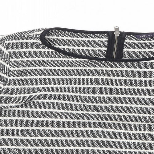 Marks and Spencer Womens Grey Striped Cotton Basic Blouse Size 12 Round Neck