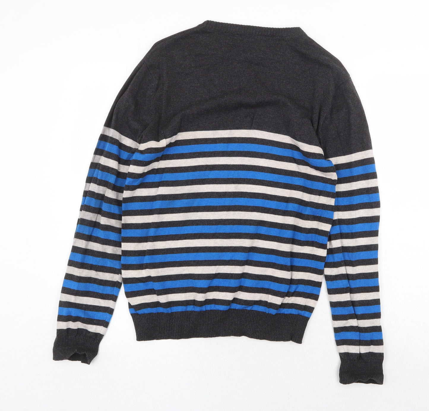 McKenzie Mens Multicoloured Round Neck Striped Cotton Pullover Jumper Size L Long Sleeve