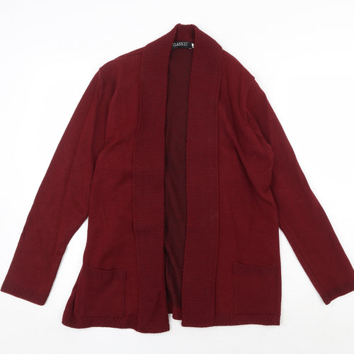 Classic Womens Red V-Neck Acrylic Cardigan Jumper Size S
