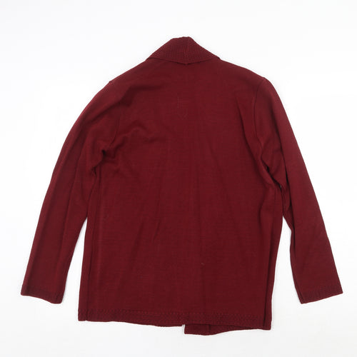 Classic Womens Red V-Neck Acrylic Cardigan Jumper Size S