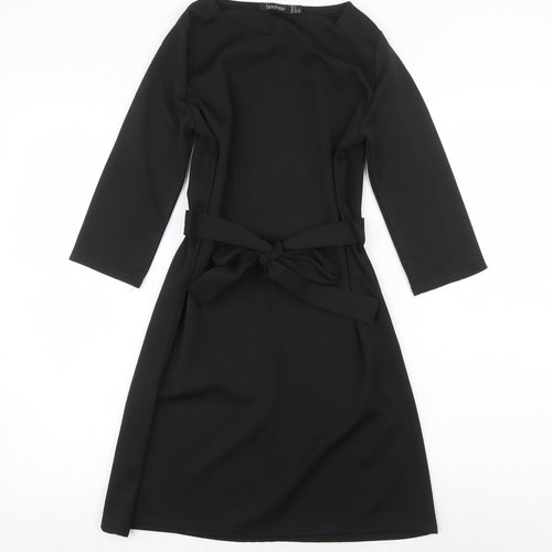 Boohoo Womens Black Polyester Fit & Flare Size 8 Round Neck Tie
