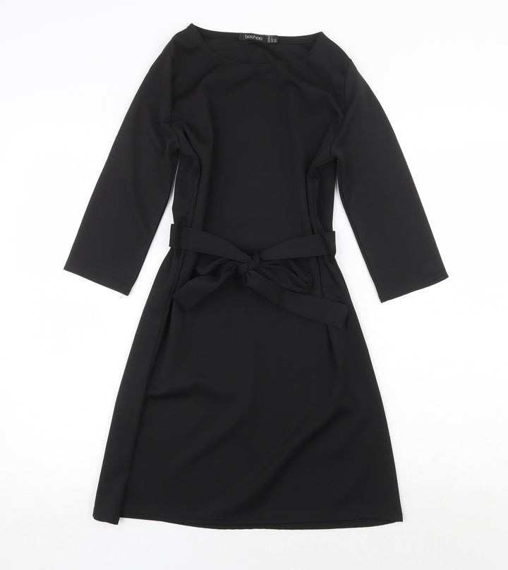 Boohoo Womens Black Polyester Fit & Flare Size 8 Round Neck Tie