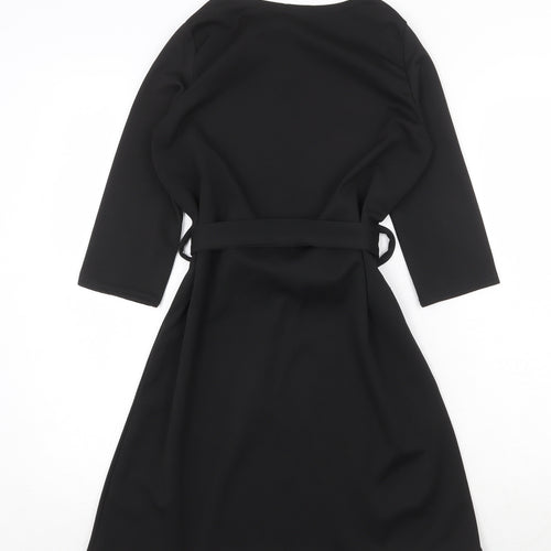 Boohoo Womens Black Polyester Fit & Flare Size 8 Round Neck Tie
