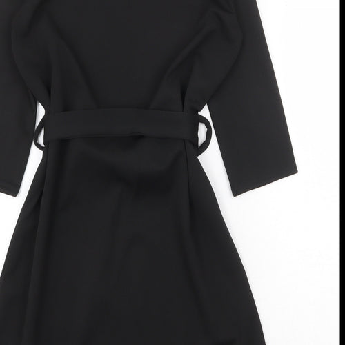 Boohoo Womens Black Polyester Fit & Flare Size 8 Round Neck Tie