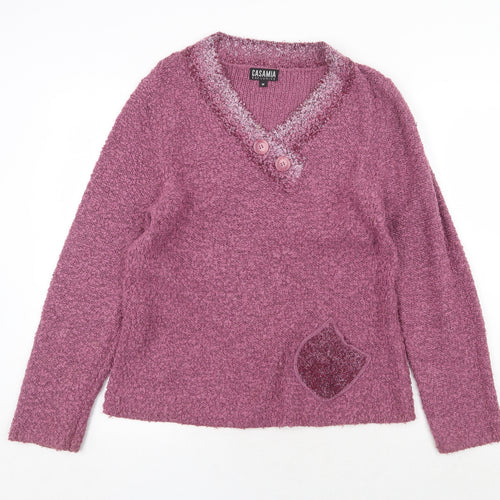 CASAMIA Womens Purple V-Neck Acrylic Pullover Jumper Size M