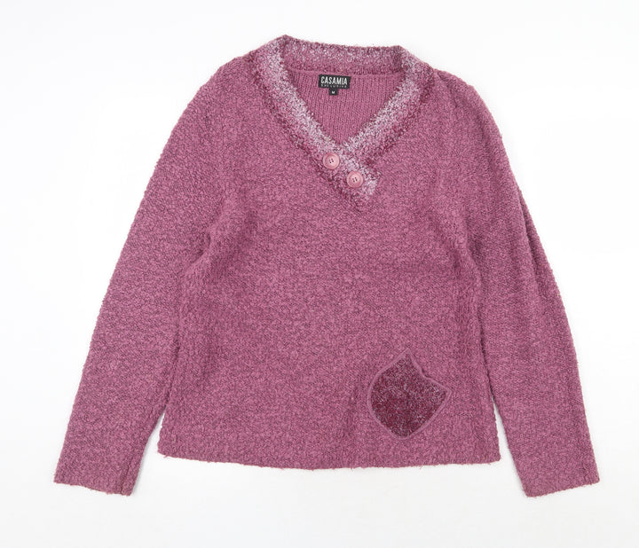 CASAMIA Womens Purple V-Neck Acrylic Pullover Jumper Size M