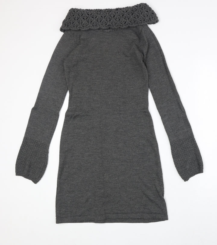 Body Flirt Womens Grey Acrylic Jumper Dress Size 6 Roll Neck Pullover