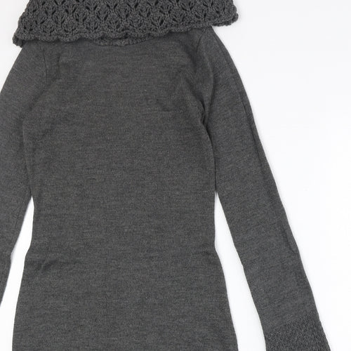 Body Flirt Womens Grey Acrylic Jumper Dress Size 6 Roll Neck Pullover