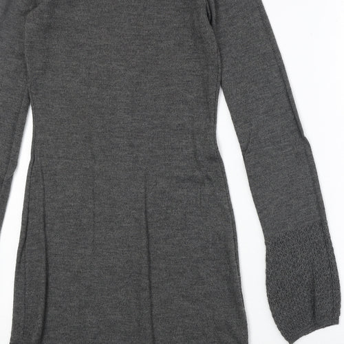 Body Flirt Womens Grey Acrylic Jumper Dress Size 6 Roll Neck Pullover