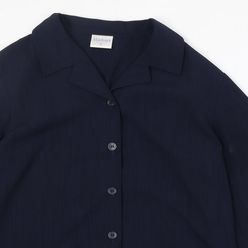 Mackays Womens Blue Polyester Basic Button-Up Size 12 Collared