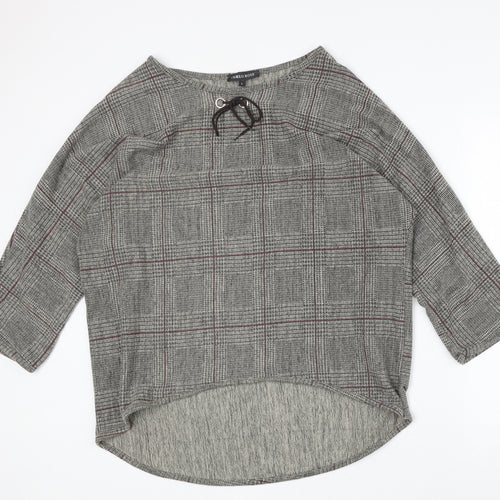 Cameo Rose Womens Brown Plaid Polyester Basic Blouse Size L Round Neck