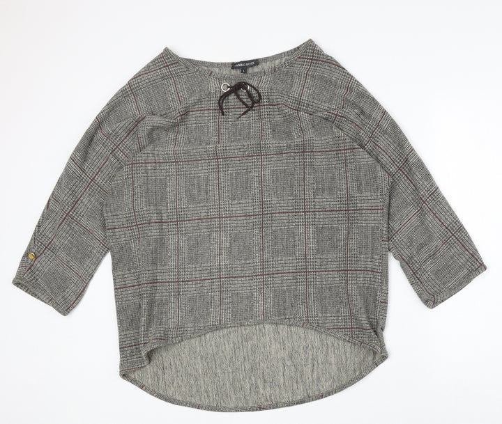 Cameo Rose Womens Brown Plaid Polyester Basic Blouse Size L Round Neck