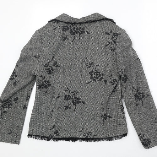 Gold Womens Black Floral Wool Jacket Blazer Size 12