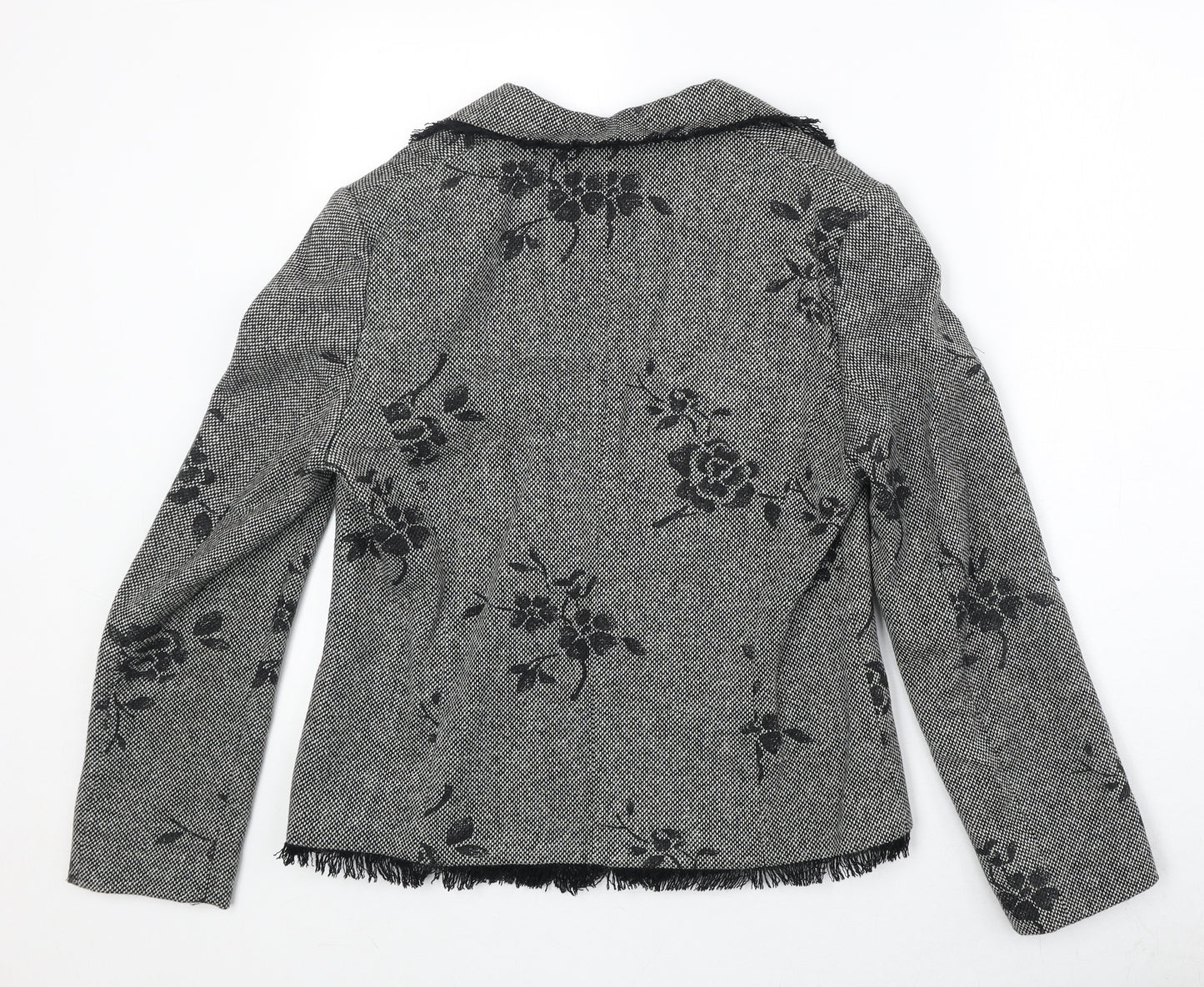 Gold Womens Black Floral Wool Jacket Blazer Size 12
