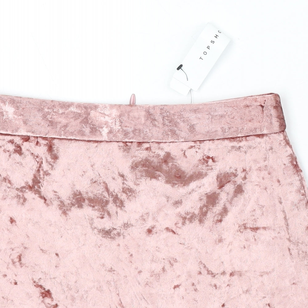 Topshop Womens Pink Polyester Flare Skirt Size 8 Zip