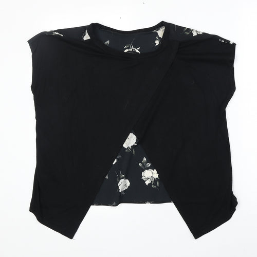 New Look Womens Black Floral Polyester Basic Blouse Size 12 Round Neck