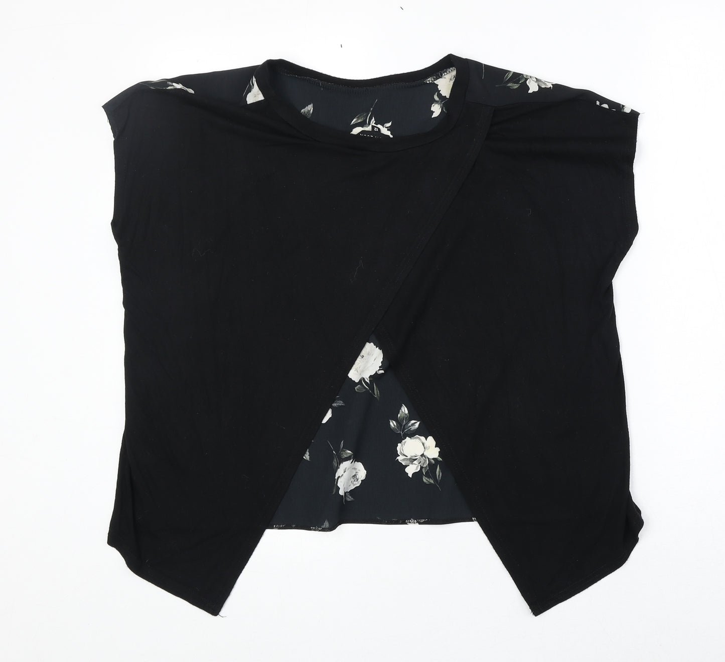 New Look Womens Black Floral Polyester Basic Blouse Size 12 Round Neck