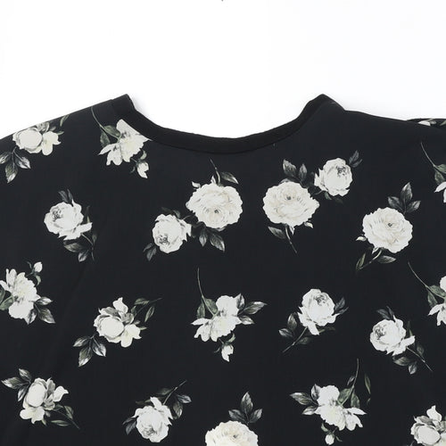 New Look Womens Black Floral Polyester Basic Blouse Size 12 Round Neck