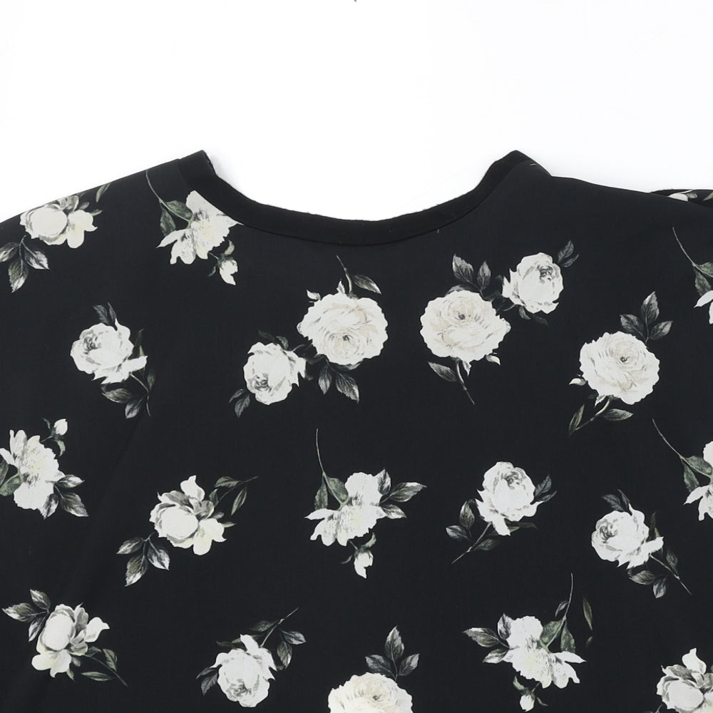 New Look Womens Black Floral Polyester Basic Blouse Size 12 Round Neck