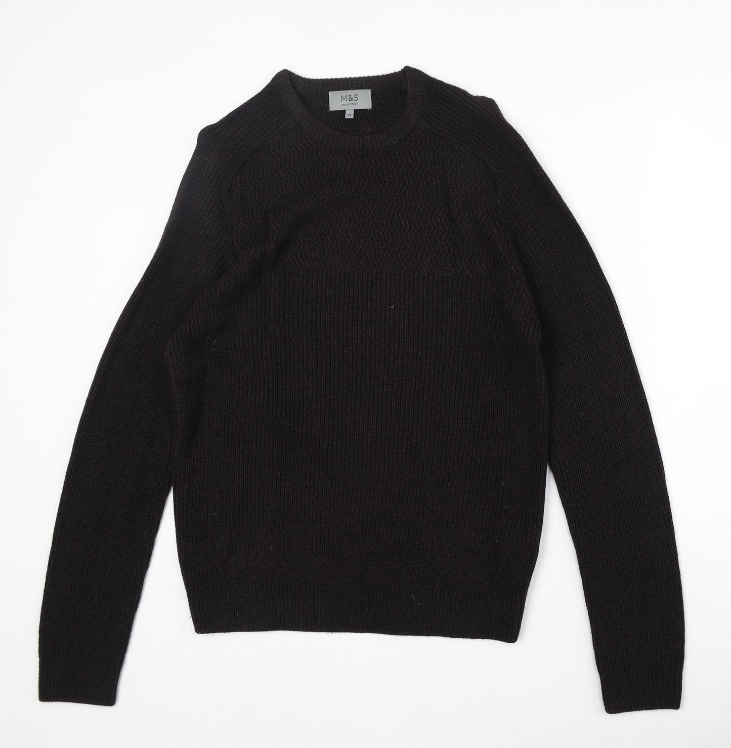 Marks and Spencer Mens Black Round Neck Acrylic Pullover Jumper Size M Long Sleeve