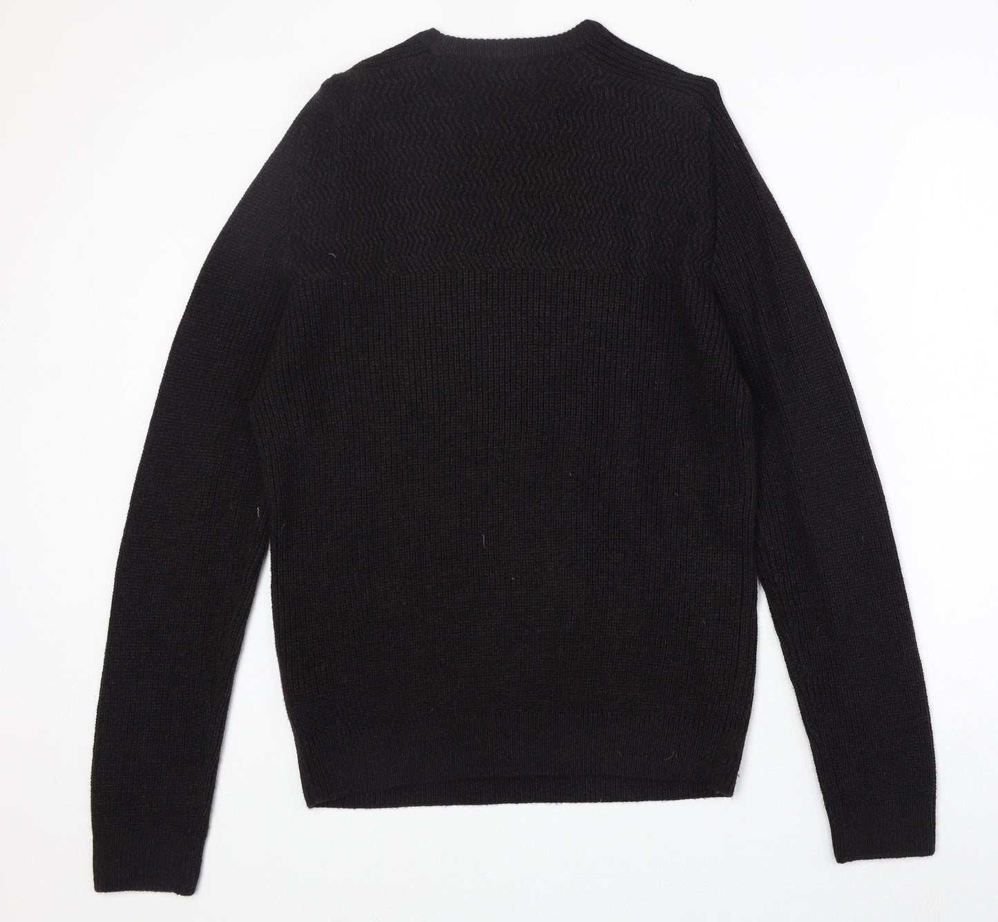 Marks and Spencer Mens Black Round Neck Acrylic Pullover Jumper Size M Long Sleeve