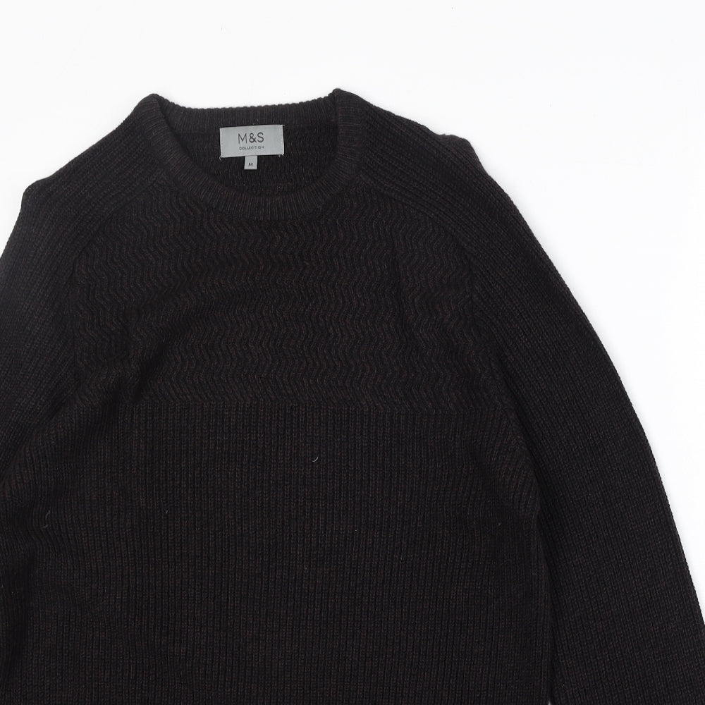 Marks and Spencer Mens Black Round Neck Acrylic Pullover Jumper Size M Long Sleeve