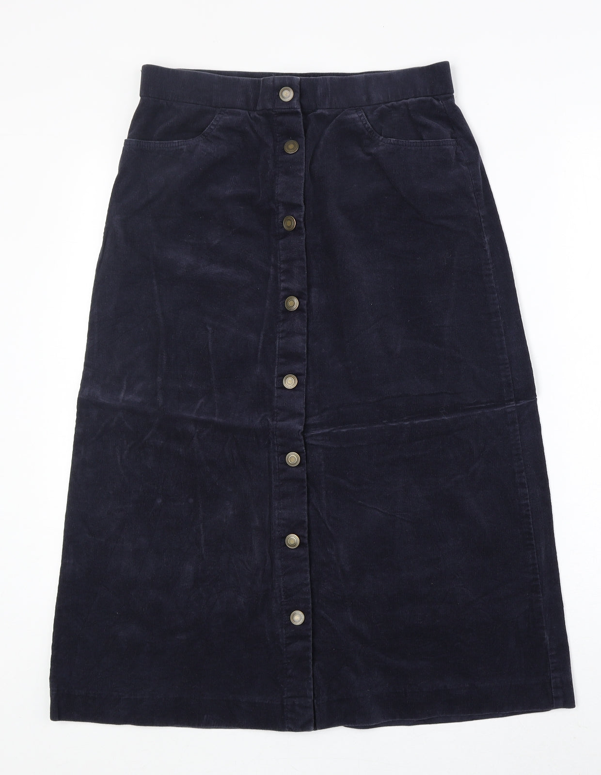 Marks and Spencer Womens Blue Cotton A-Line Skirt Size 8 Button