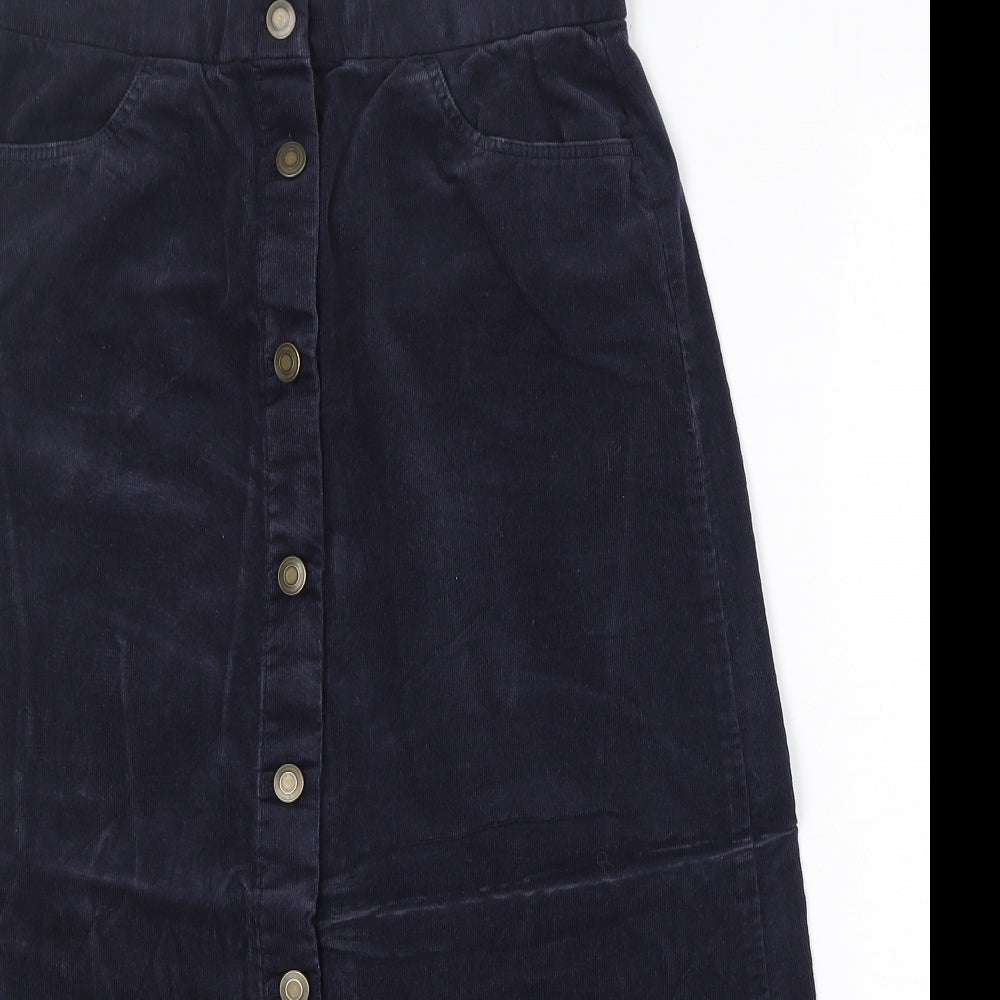 Marks and Spencer Womens Blue Cotton A-Line Skirt Size 8 Button