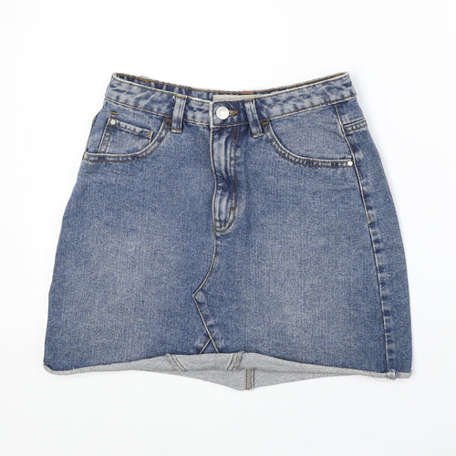 Denim & Co. Womens Blue Cotton A-Line Skirt Size 6 Zip