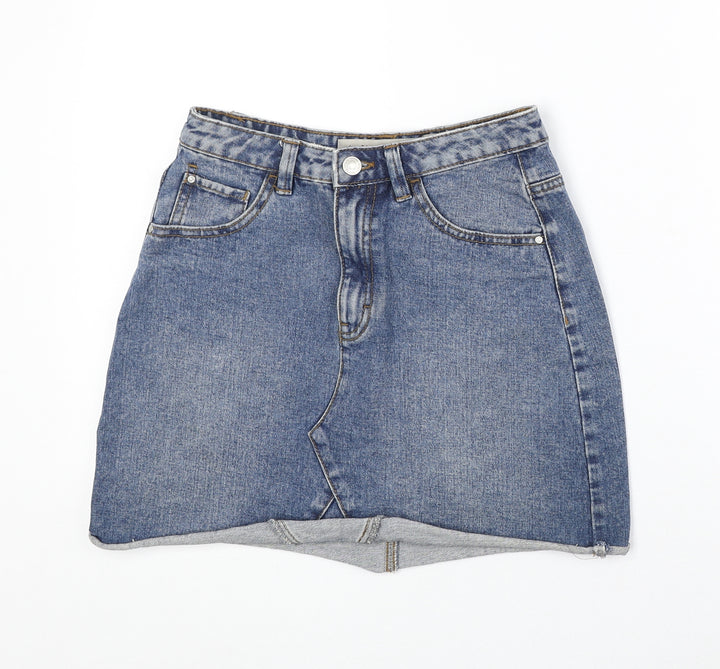 Denim & Co. Womens Blue Cotton A-Line Skirt Size 6 Zip