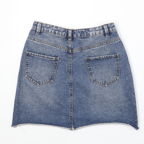 Denim & Co. Womens Blue Cotton A-Line Skirt Size 6 Zip