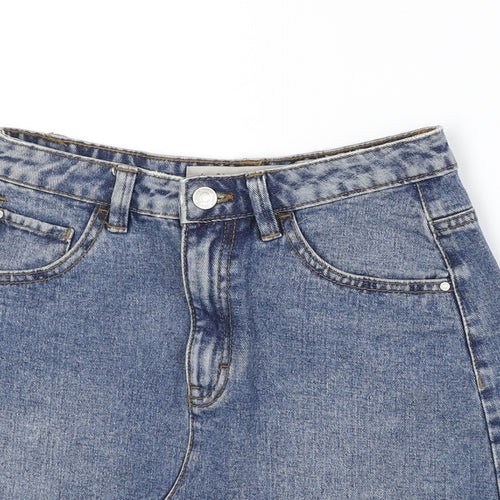 Denim & Co. Womens Blue Cotton A-Line Skirt Size 6 Zip