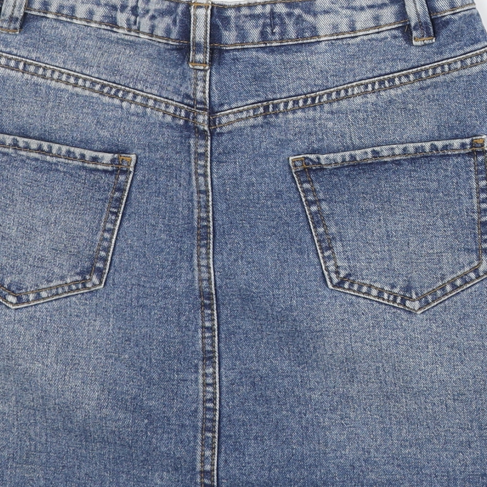 Denim & Co. Womens Blue Cotton A-Line Skirt Size 6 Zip