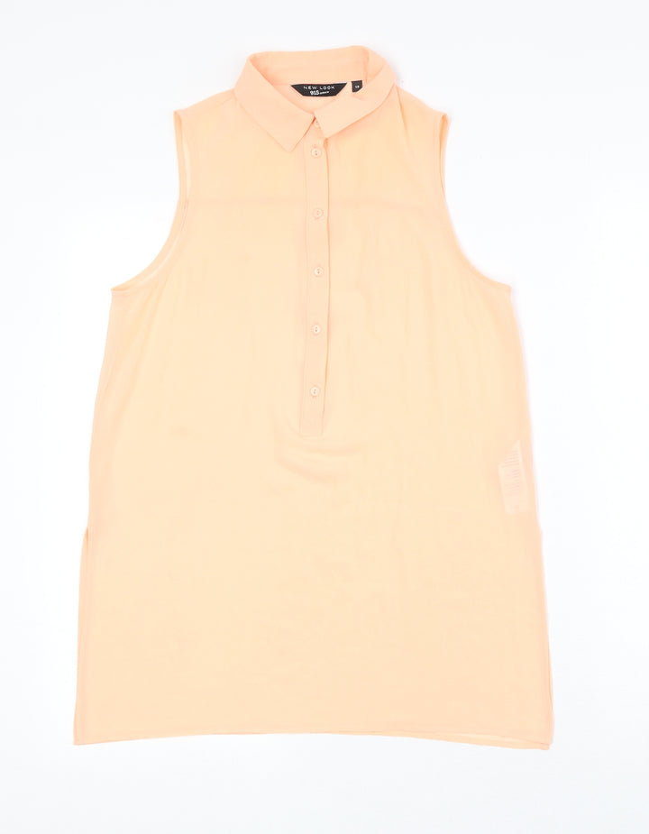 New Look Girls Pink Polyester Basic Tank Size 13 Years Collared Button