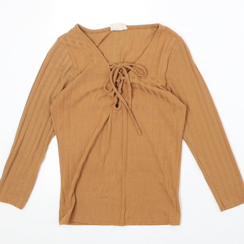 Pins & Needles Womens Orange Polyester Basic Blouse Size S V-Neck - Lace Up Detail