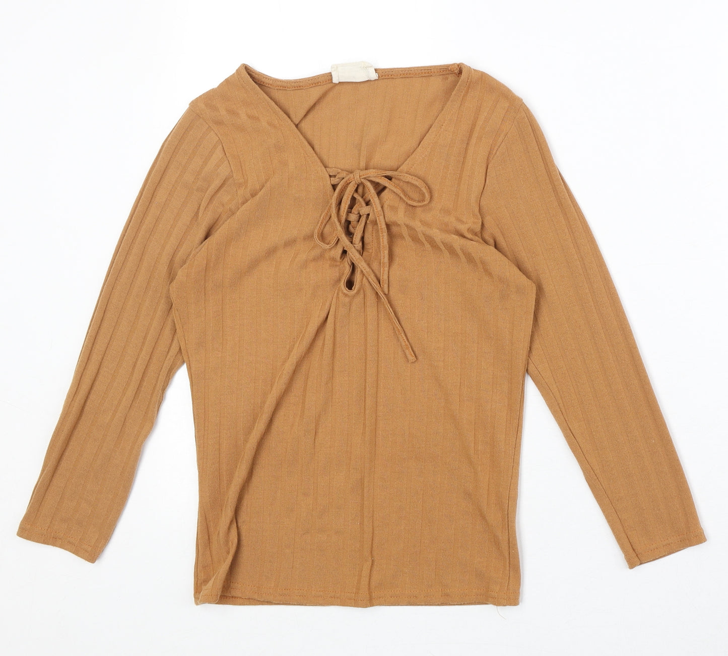Pins & Needles Womens Orange Polyester Basic Blouse Size S V-Neck - Lace Up Detail