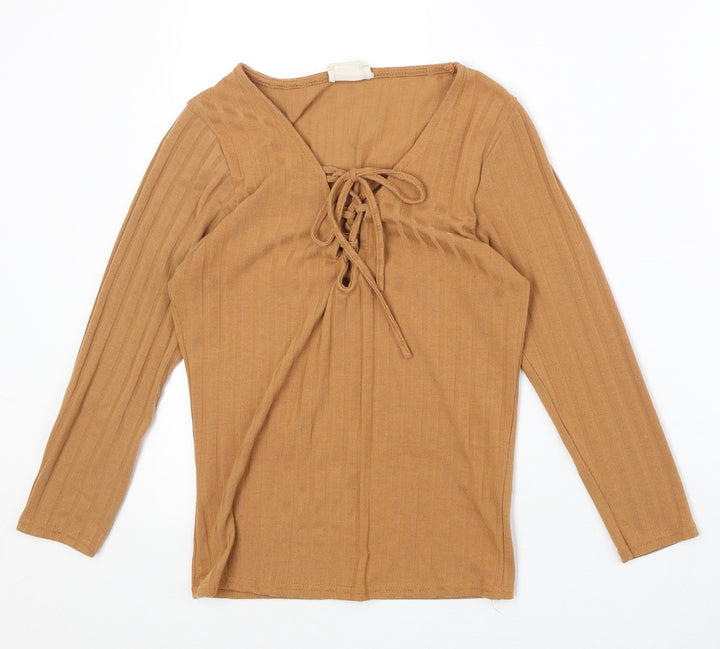 Pins & Needles Womens Orange Polyester Basic Blouse Size S V-Neck - Lace Up Detail