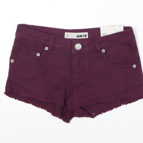 Topshop Womens Purple Cotton Cut-Off Shorts Size 25 in Regular Zip