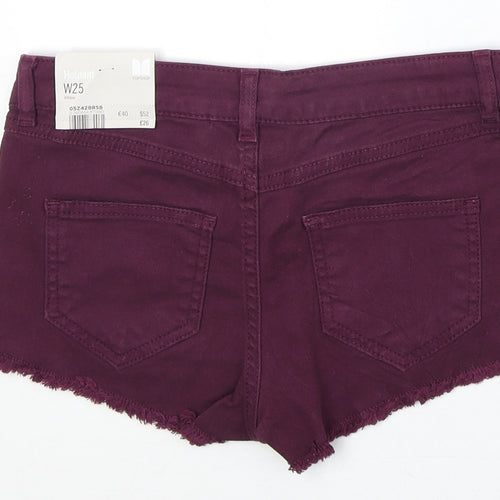 Topshop Womens Purple Cotton Cut-Off Shorts Size 25 in Regular Zip