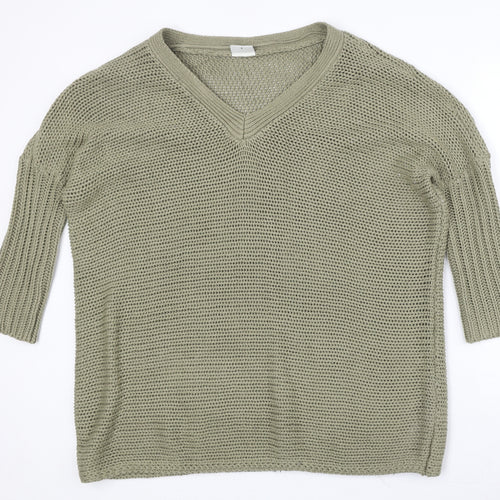 Noisy may Womens Green V-Neck Acrylic Pullover Jumper Size M