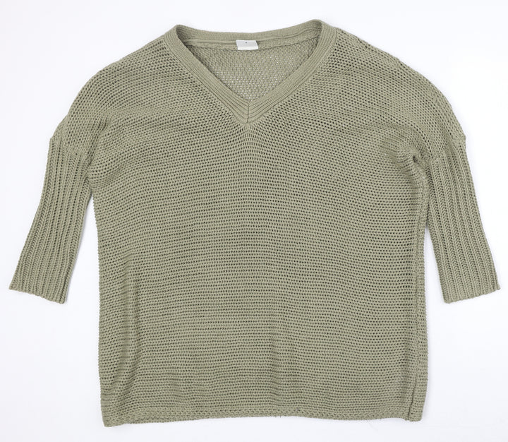 Noisy may Womens Green V-Neck Acrylic Pullover Jumper Size M
