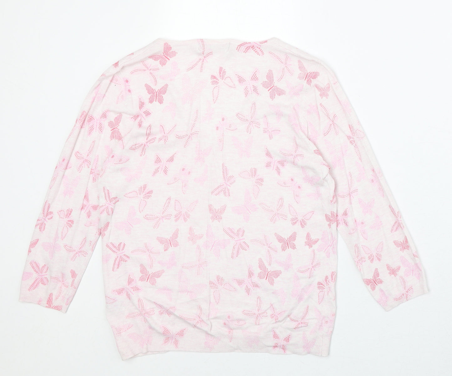 Marks and Spencer Womens Pink V-Neck Geometric Viscose Pullover Jumper Size 12 - Butterfly Pattern