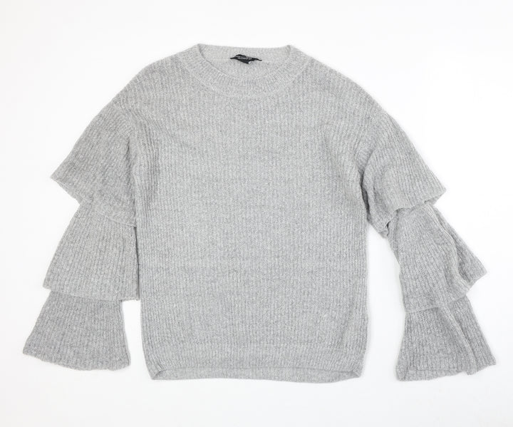 Dorothy Perkins Womens Grey Round Neck Acrylic Pullover Jumper Size 10