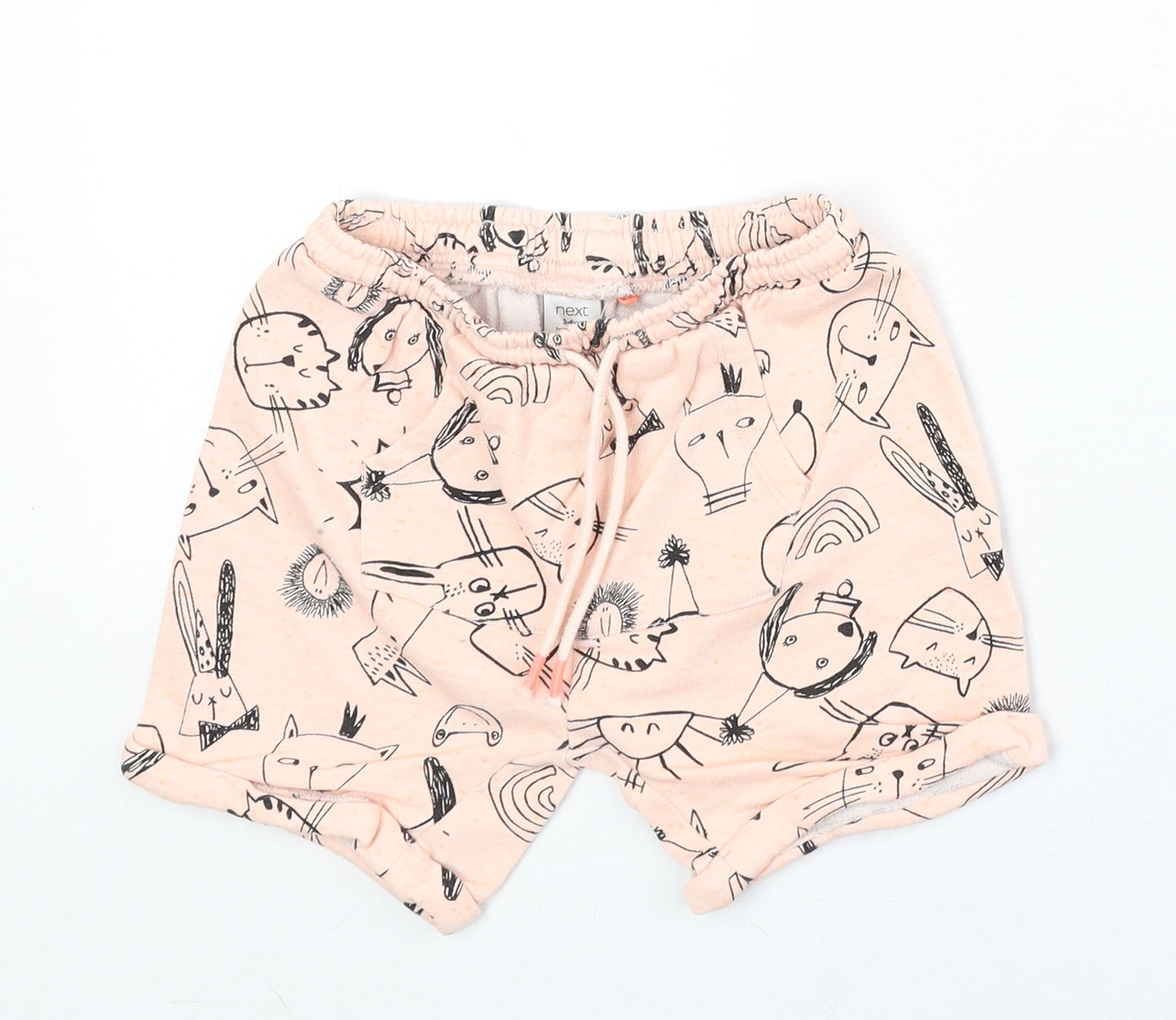 NEXT Boys Pink Geometric Cotton Sweat Shorts Size 3-4 Years Regular Drawstring - Animals