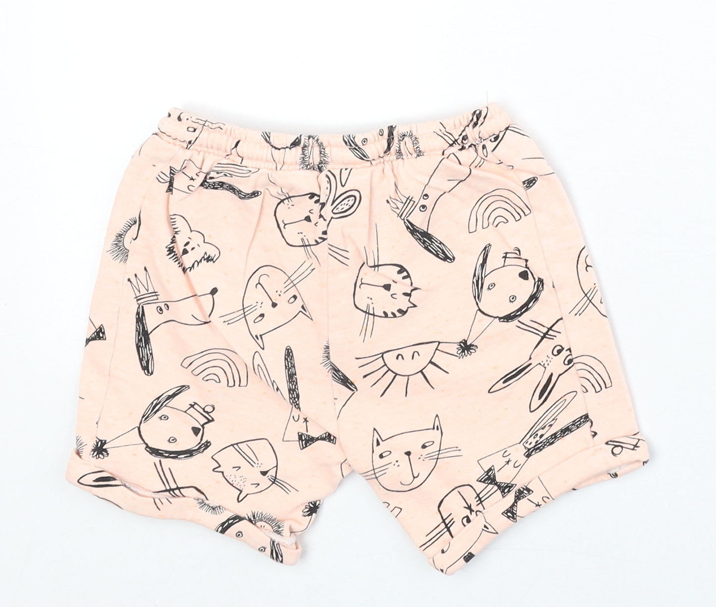 NEXT Boys Pink Geometric Cotton Sweat Shorts Size 3-4 Years Regular Drawstring - Animals