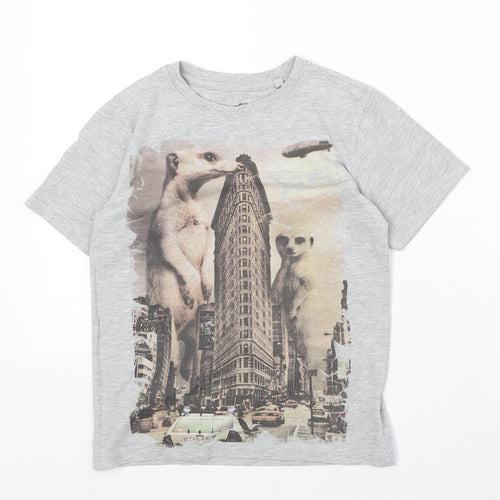 Debenhams Boys Grey Cotton Basic T-Shirt Size 7-8 Years Round Neck Pullover