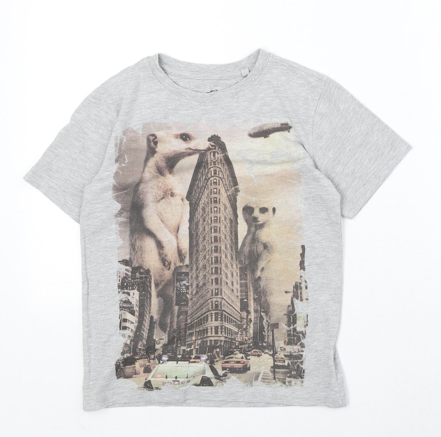 Debenhams Boys Grey Cotton Basic T-Shirt Size 7-8 Years Round Neck Pullover